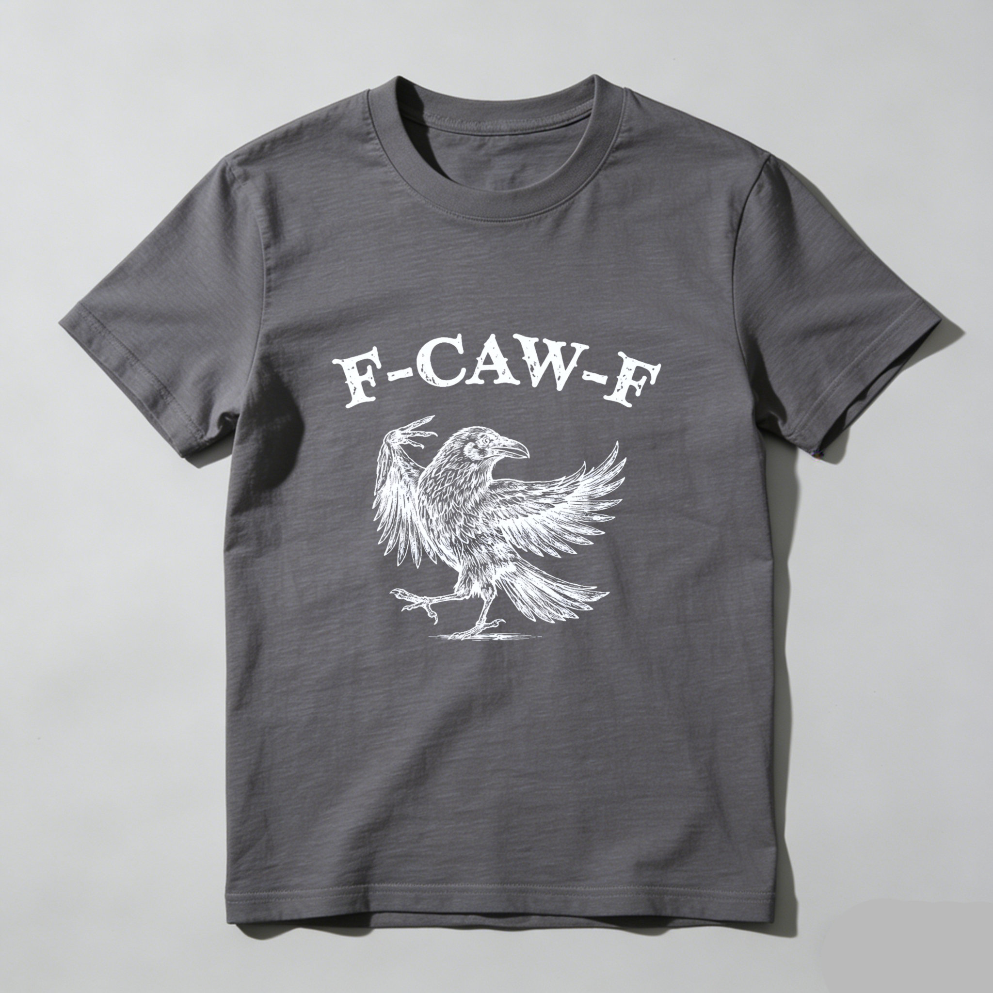Teecurent F Caw F Crow Bird Print Pure Cotton Short Sleeve T Shirt-TeeCurent