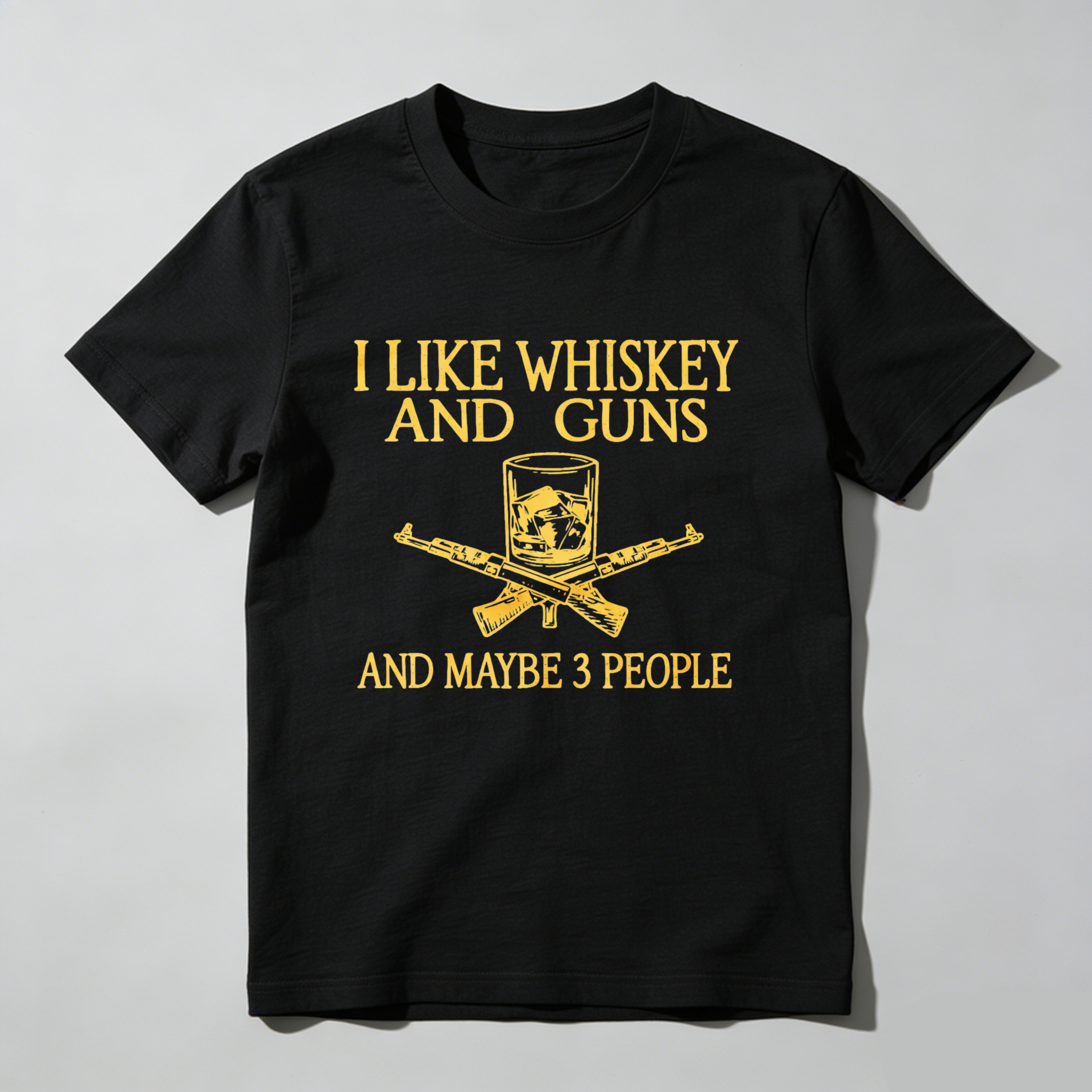 Teecurent I Like Whiskey And Guns And Maybe 3 People Pure Cotton Short Sleeve T Shirt-TeeCurent
