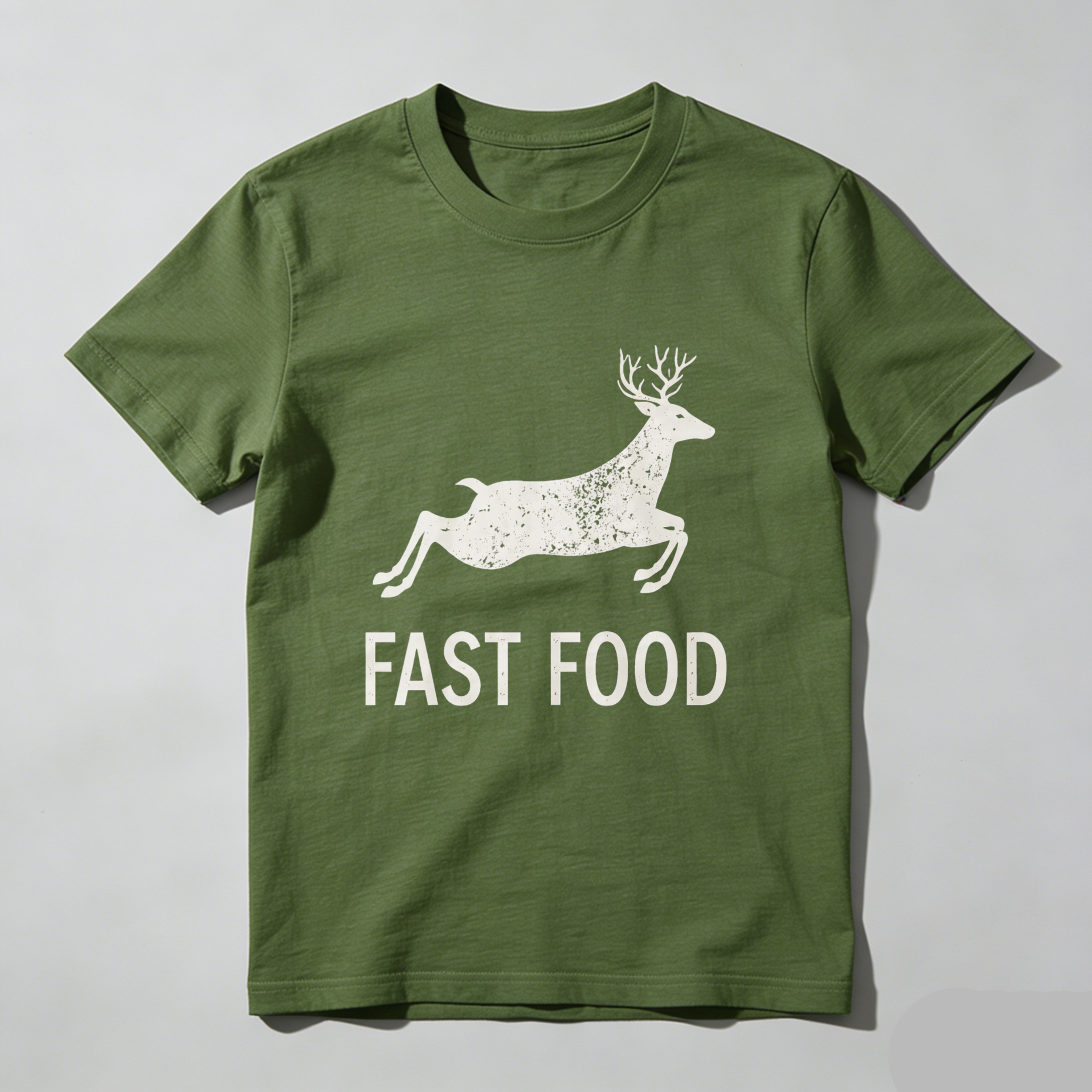 Teecurent Deer Running Fast Food Pure Cotton Short Sleeve T Shirt-TeeCurent
