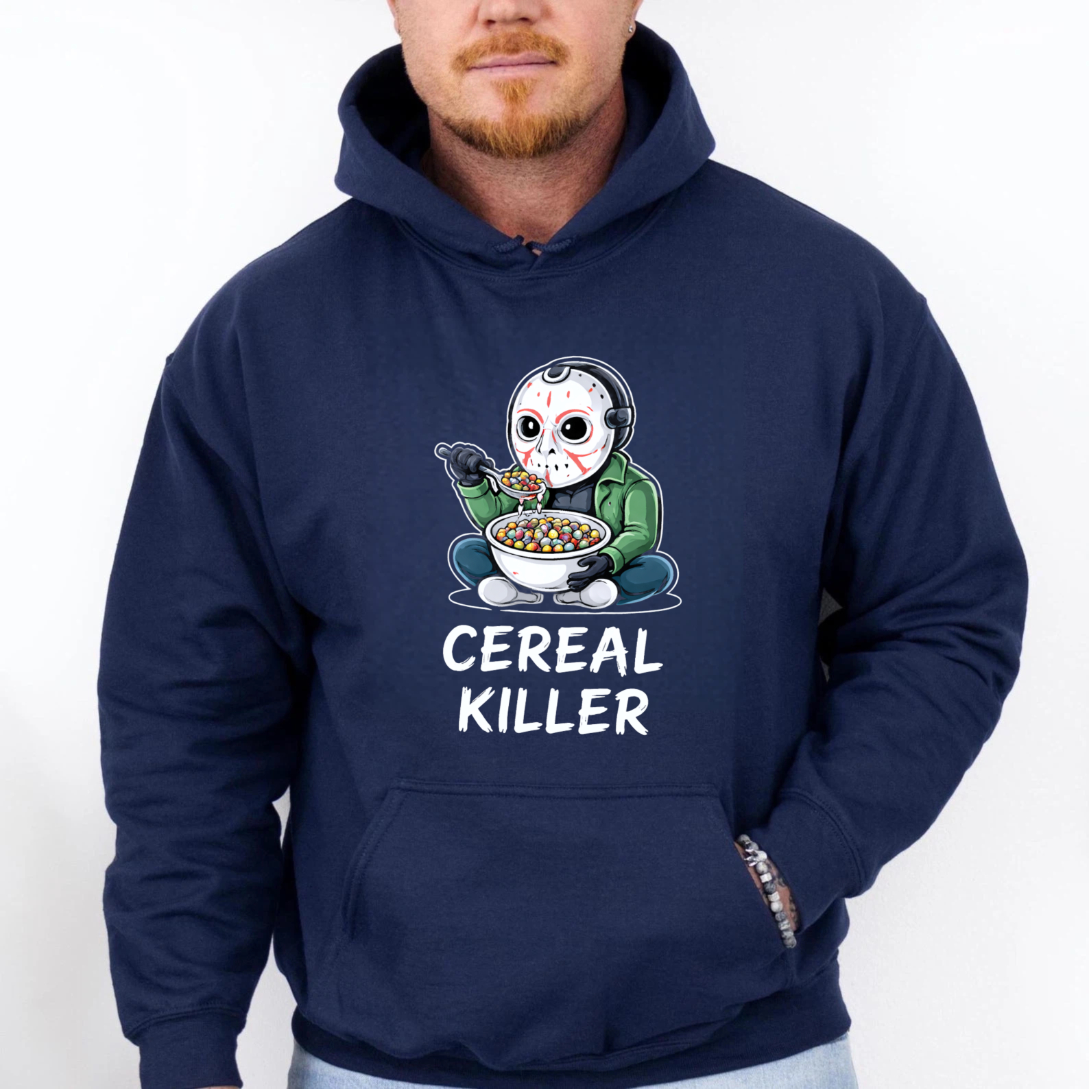 TEECURENT Gildan Cereal Killer Halloween Hoodie With Jason Voorhees Eating Cereal Design Funny Horror Sweatshirt For Men Women Unisex Black Pullover