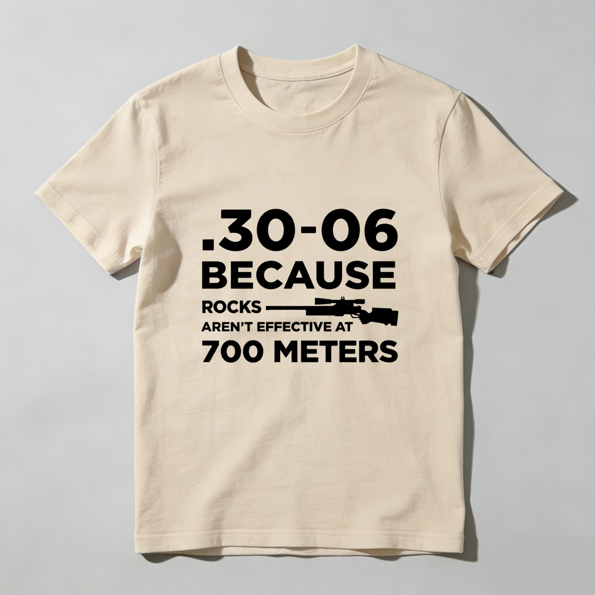 Teecurent .30-06 Because Rocks Arent Effective At 700 Meters Pure Cotton Short Sleeve T Shirt-TeeCurent