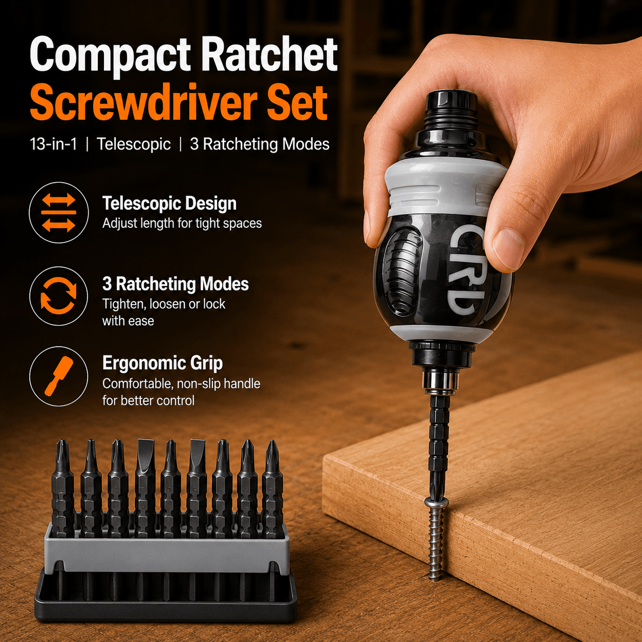Compact 13-in-1 Ratchet Screwdriver