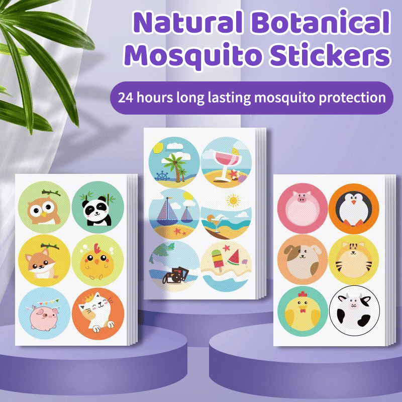 Kid‑Approved Cartoon Mosquito Repellent Patches | Natural Non‑Toxic Stickers, Owl/Chick/Fox/Panda Blind Box White Bag Pack for Family Outdoor Use