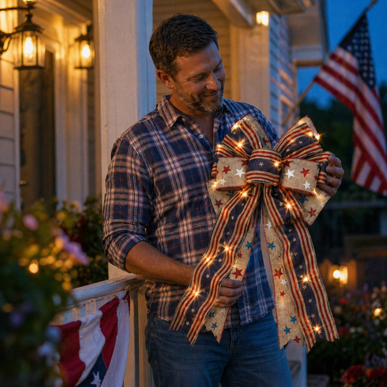 🎁🎁Handcrafted American Flag Wreath Decor for Front Doors 🇺🇸（🎉Best Decorative Effect - 4 PCS）