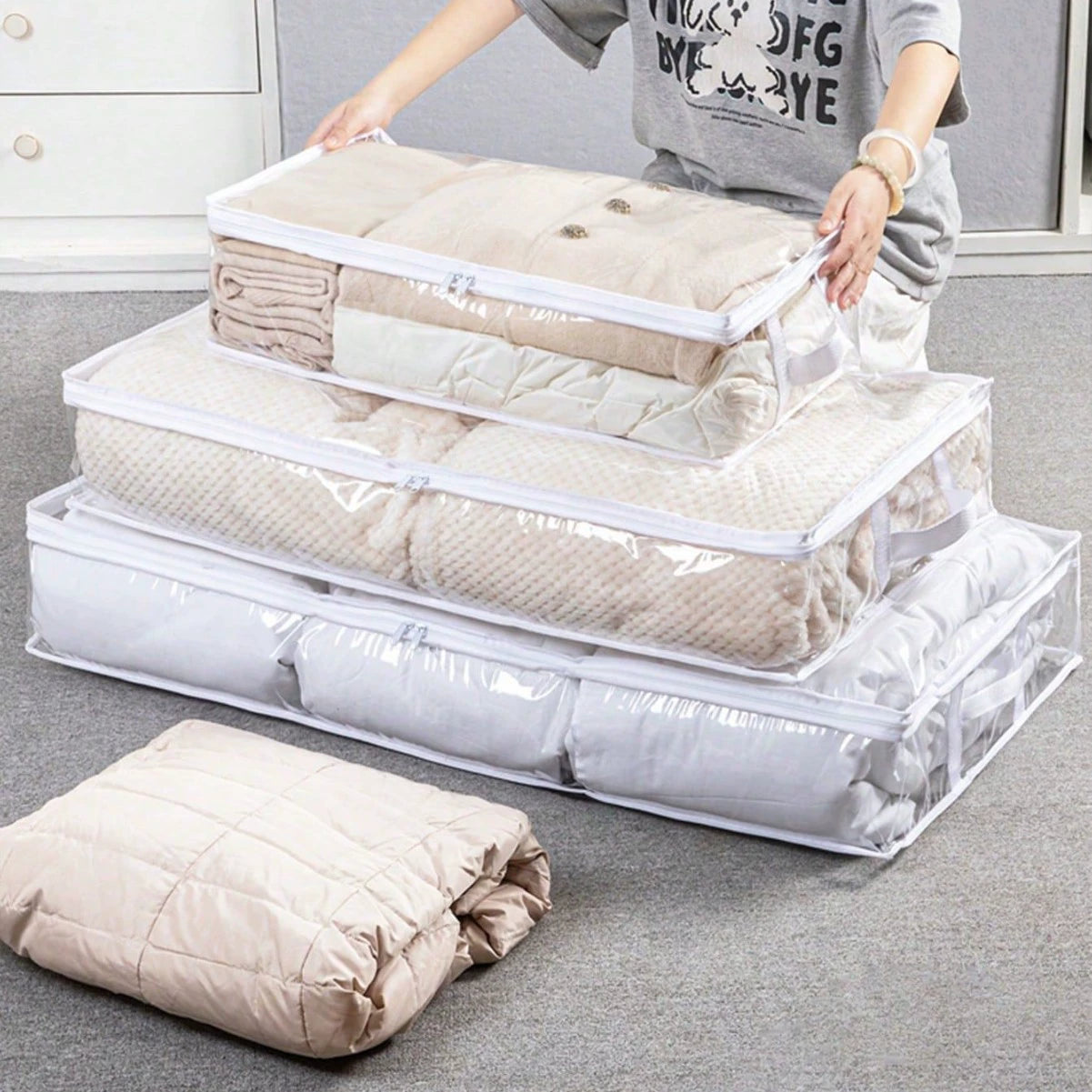 2-Pack Clear PVC Storage Bags for Clothes, Bedding & Blankets, Foldable Waterproof Closet Organizer with Zipper