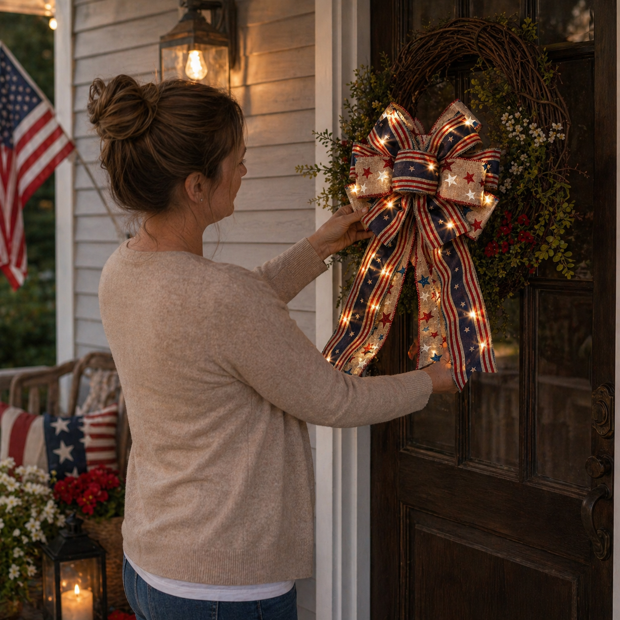 🎁🎁Handcrafted American Flag Wreath Decor for Front Doors 🇺🇸（🎉Best Decorative Effect - 4 PCS）