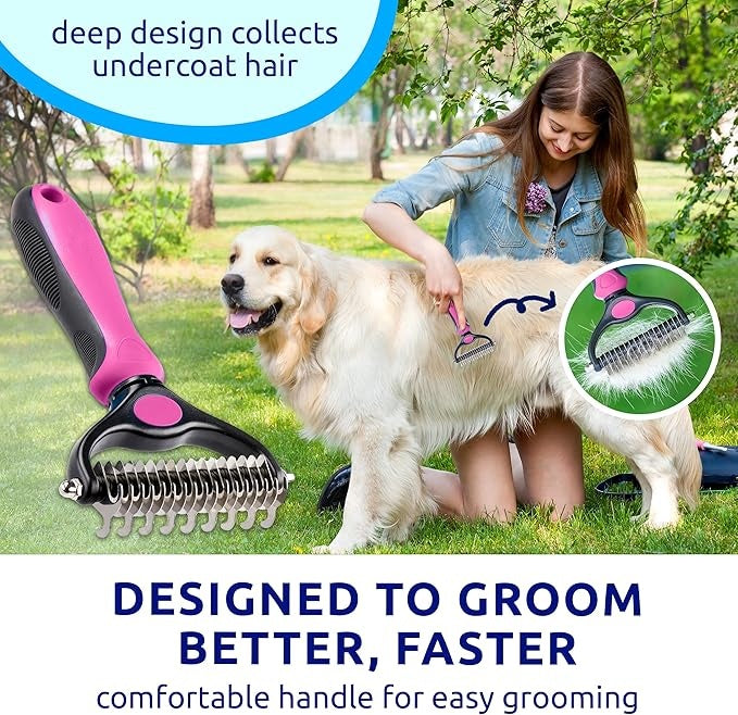 Professional Double-Sided Pet Grooming Rake ✨ Undercoat Deshedding Tool for Dogs & Cats 🐶🐱