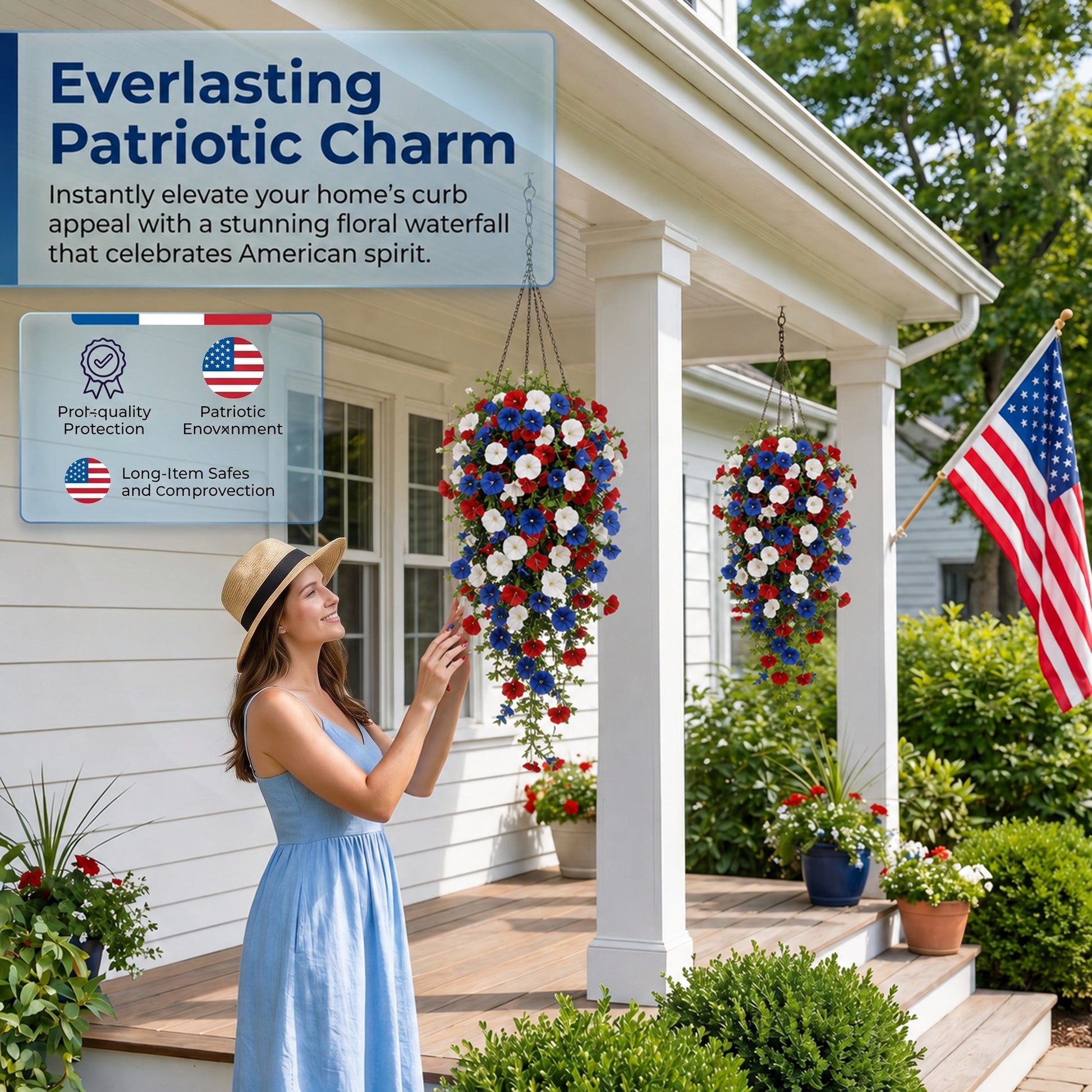 🏆Flash Sale-49% OFF⚡ 50K+ SOLD! Red, White & Blue Artificial Morning Glory Hanging Vines – 3-Piece Set
