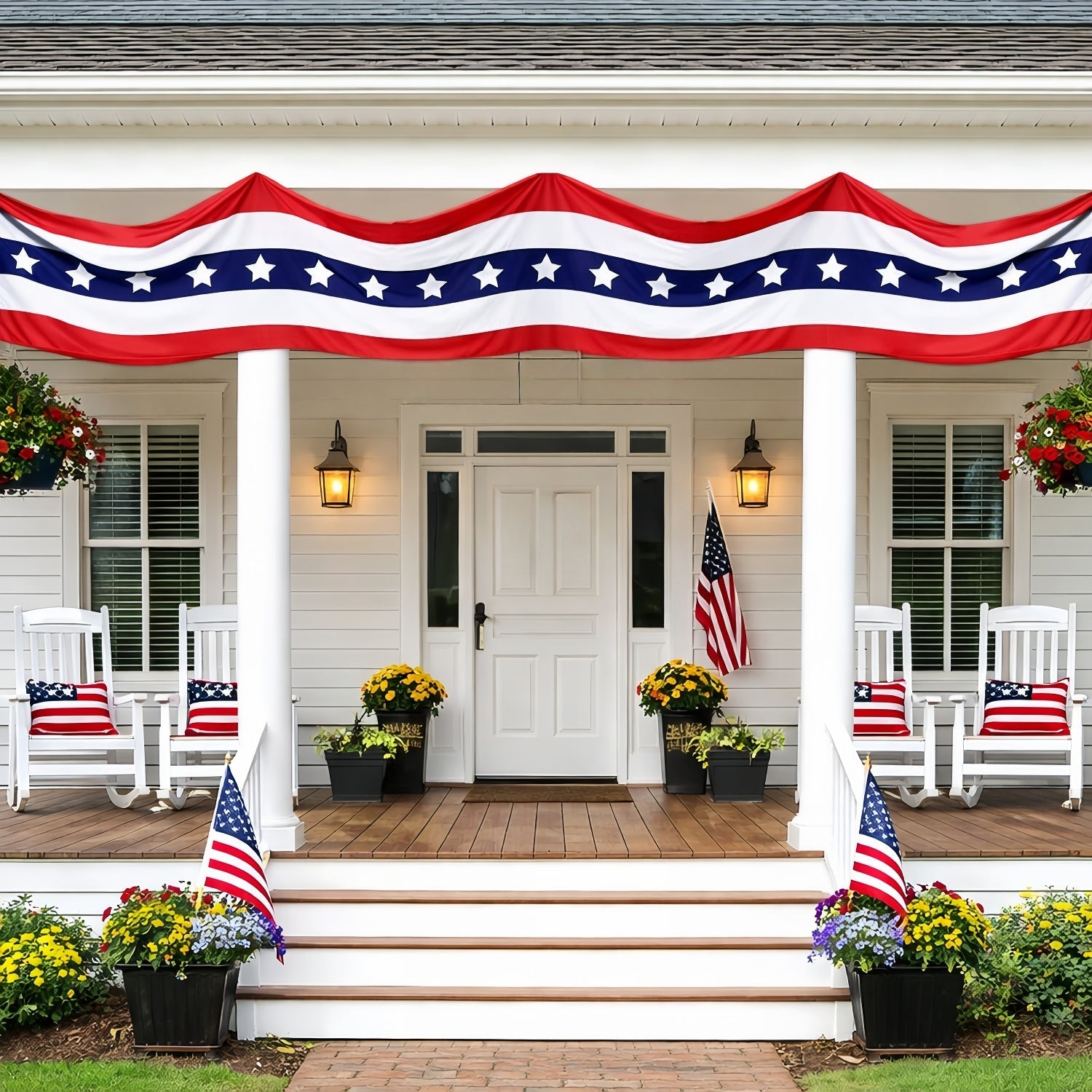 236"*20" Patriotic USA Banner – 250th Anniversary Red White Blue Bunting, Independence Day Outdoor Porch & Fence Decoration