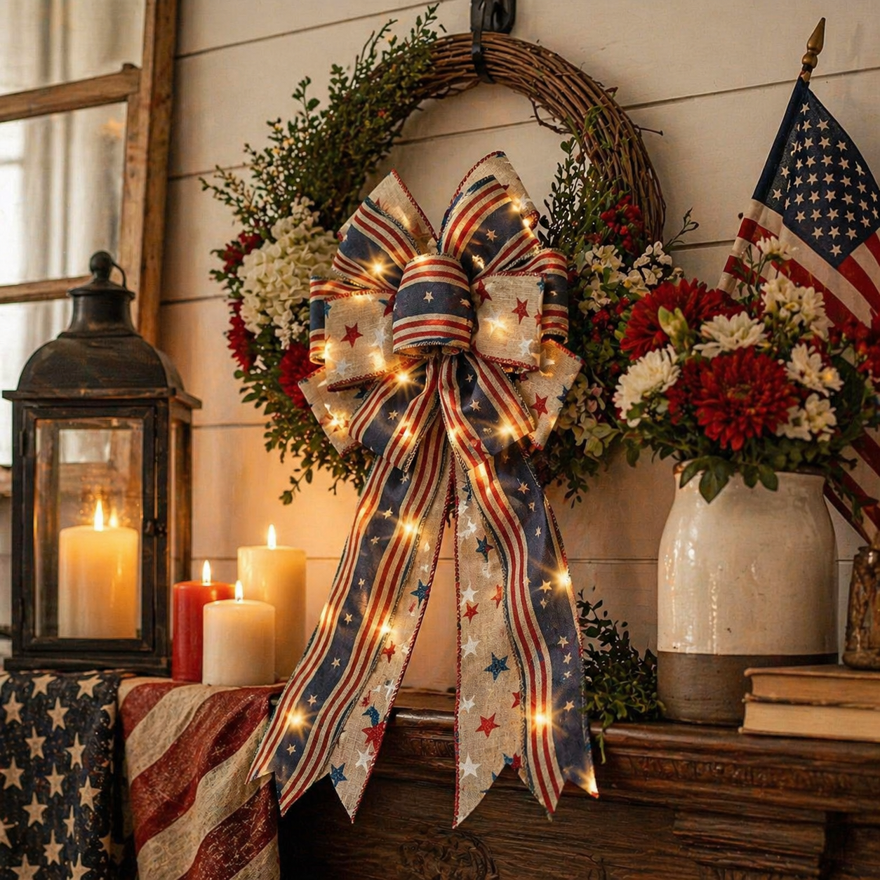 🎁🎁Handcrafted American Flag Wreath Decor for Front Doors 🇺🇸（🎉Best Decorative Effect - 4 PCS）