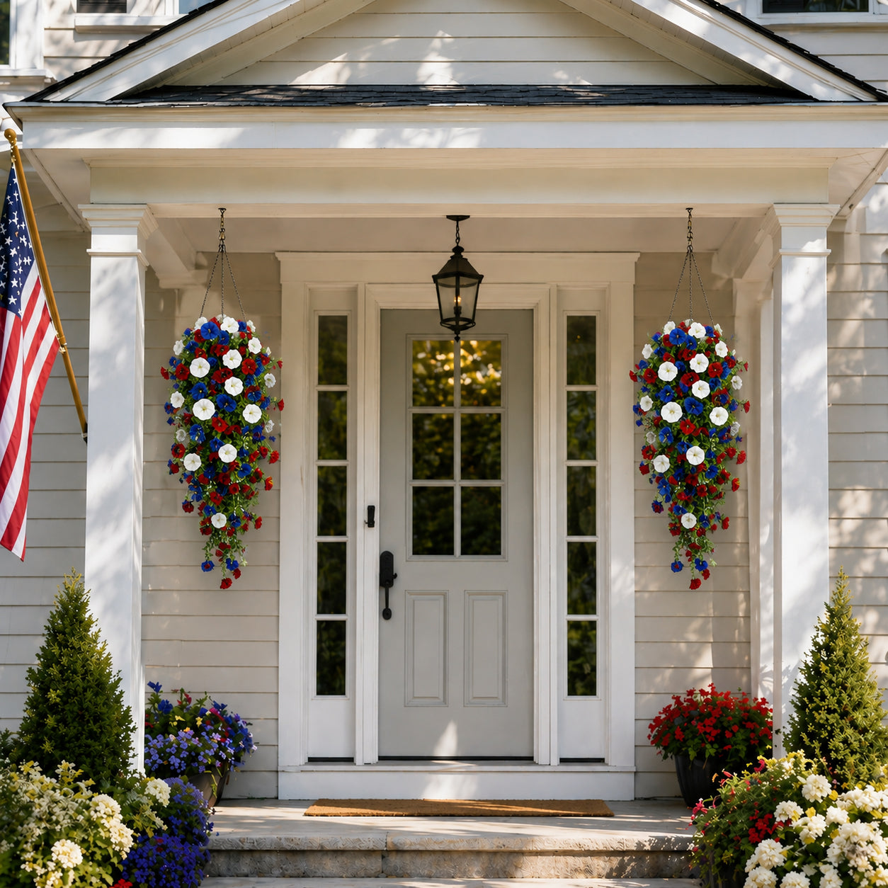 🏆Flash Sale-49% OFF⚡ 50K+ SOLD! Red, White & Blue Artificial Morning Glory Hanging Vines – 3-Piece Set