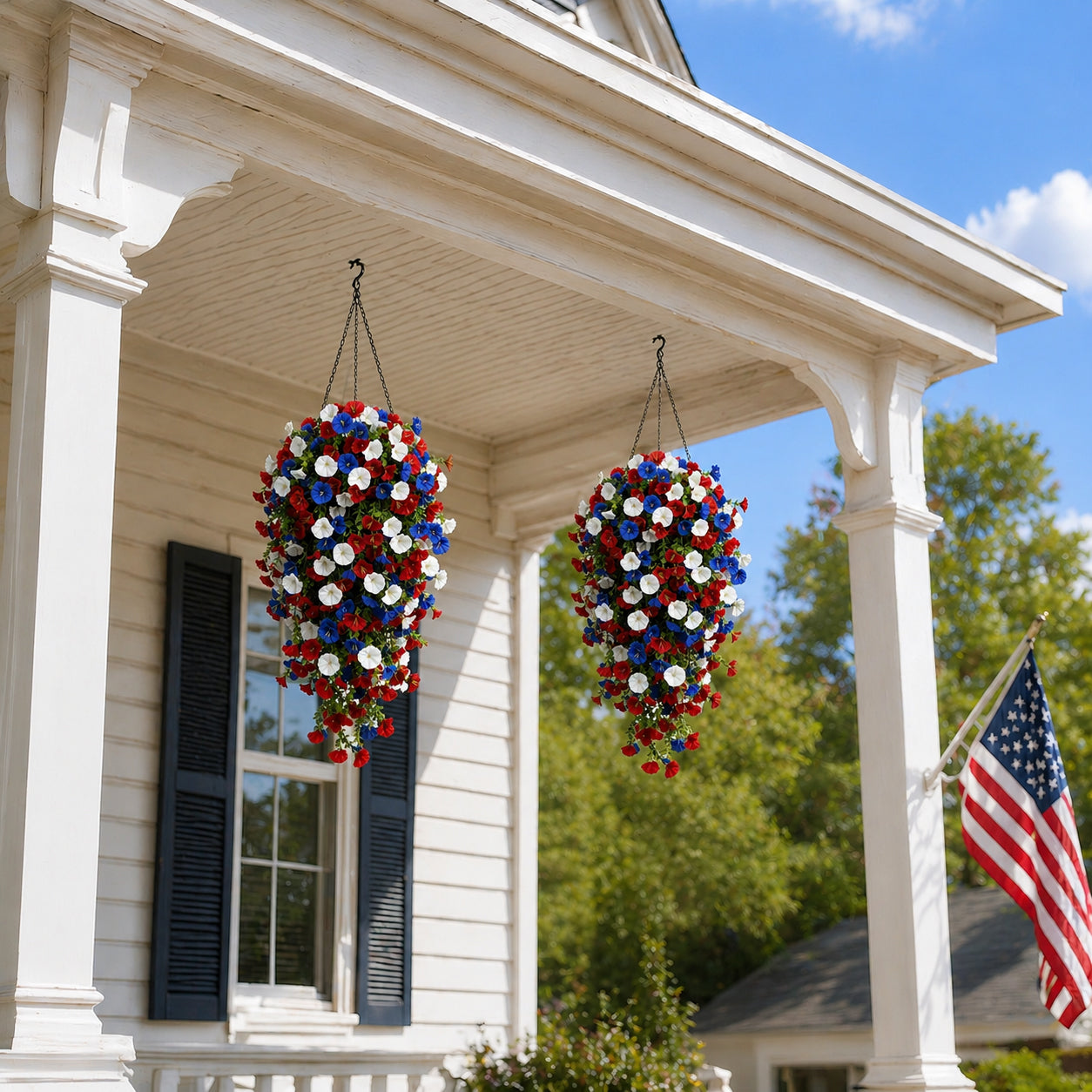🏆Flash Sale-49% OFF⚡ 50K+ SOLD! Red, White & Blue Artificial Morning Glory Hanging Vines – 3-Piece Set
