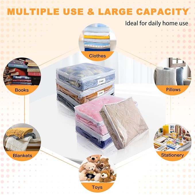 2-Pack Clear PVC Storage Bags for Clothes, Bedding & Blankets, Foldable Waterproof Closet Organizer with Zipper