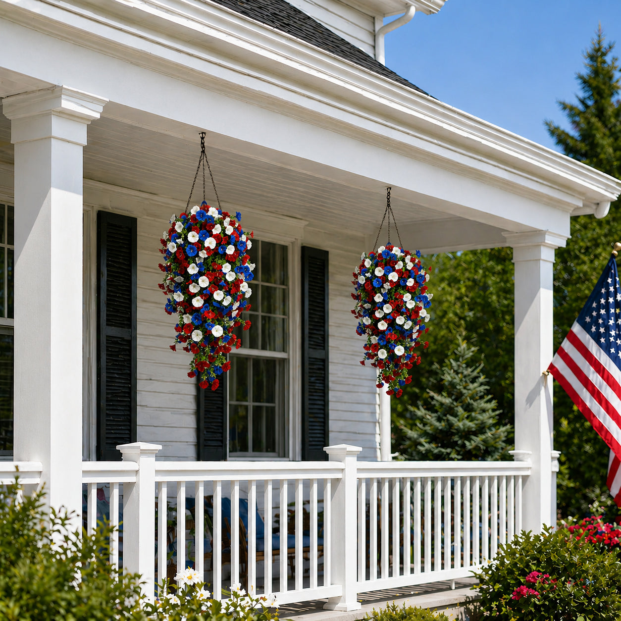 🏆Flash Sale-49% OFF⚡ 50K+ SOLD! Red, White & Blue Artificial Morning Glory Hanging Vines – 3-Piece Set