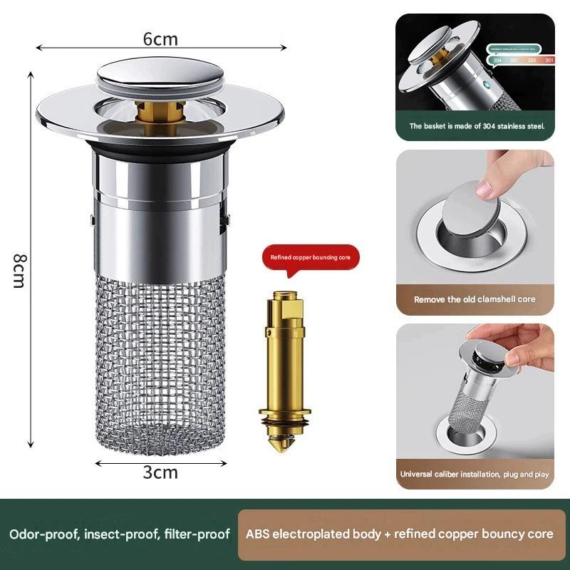 🔥Bathroom Sink Stopper Hair Catcher, Universal Pop Up Sink Drain Filter with Stainless Steel Filter Basket, Bathroom Sink Drain Strainer