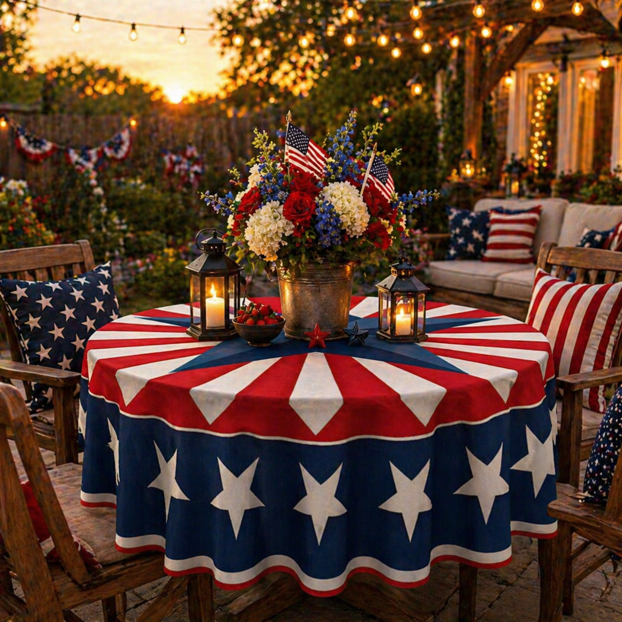 Patriotic Starburst Round Tablecloth 🇺🇸 July 4th Independence Day Decor & Outdoor Picnic Cover ✨