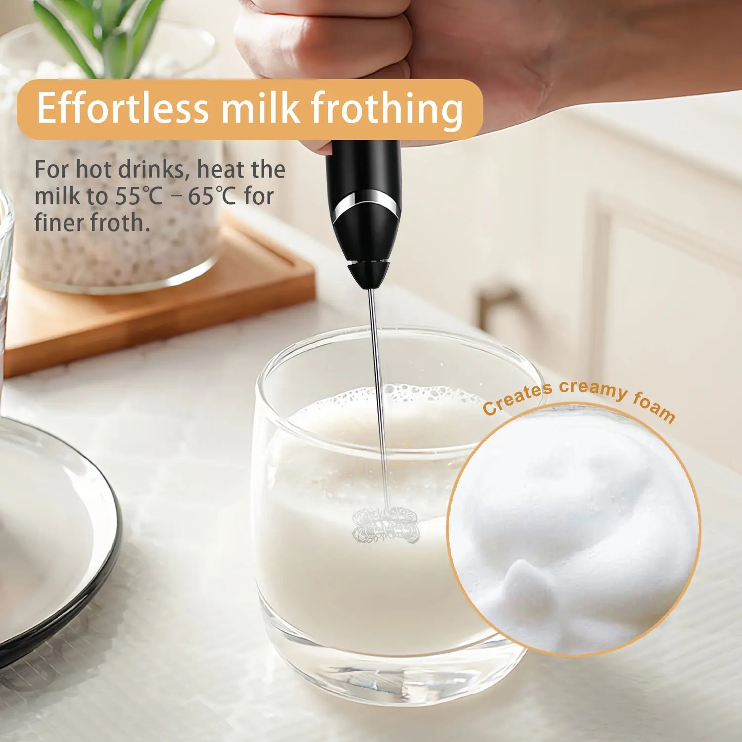 ⚡ Super Powerful Torque — Rechargeable Milk Frother Wand ☕3-Speed Handheld Foam Maker for Coffee, Matcha & Protein Shakes