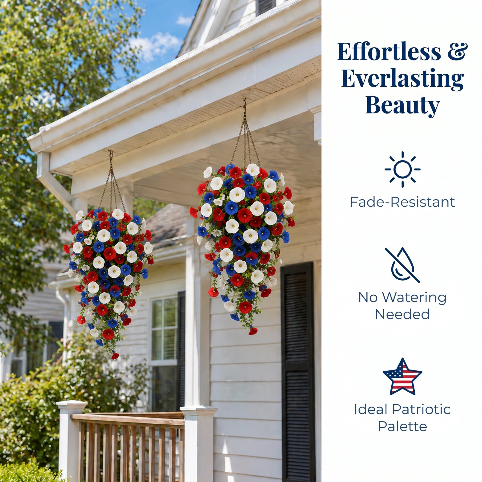 🏆Flash Sale-49% OFF⚡ 50K+ SOLD! Red, White & Blue Artificial Morning Glory Hanging Vines – 3-Piece Set