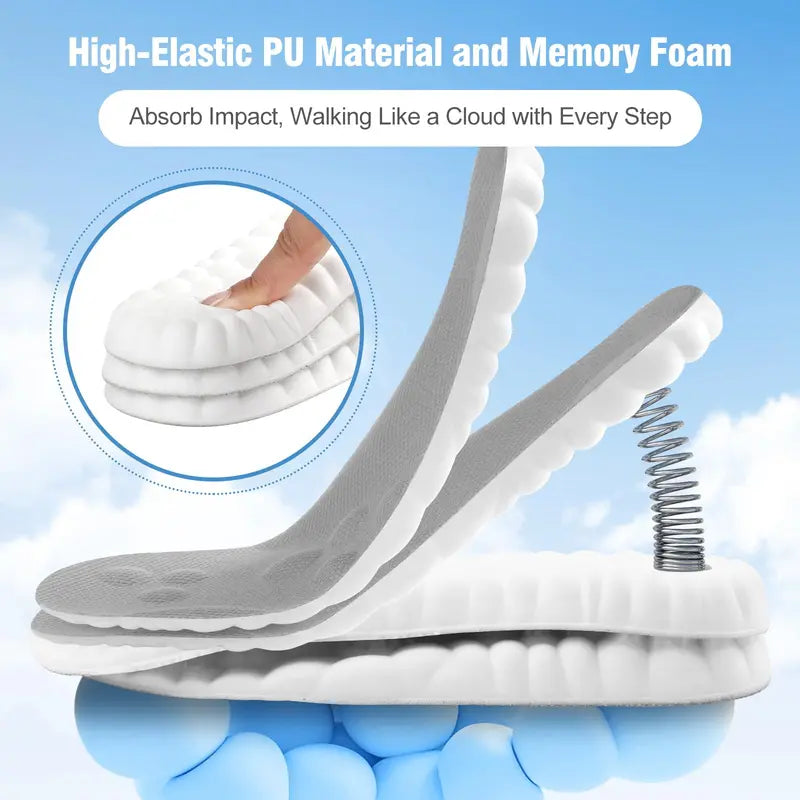 Unisex cloud-shaped insoles, anti-fatigue, shock absorption, and relief of foot pain.