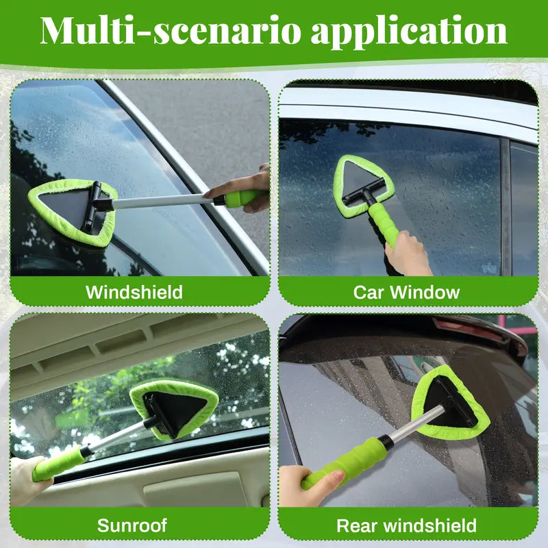 🚗🧼Windshield Cleaning Tool, Microfiber Car Window Cleaner with 4 Reusable and Washable Microfiber Pads and Extendable Handle