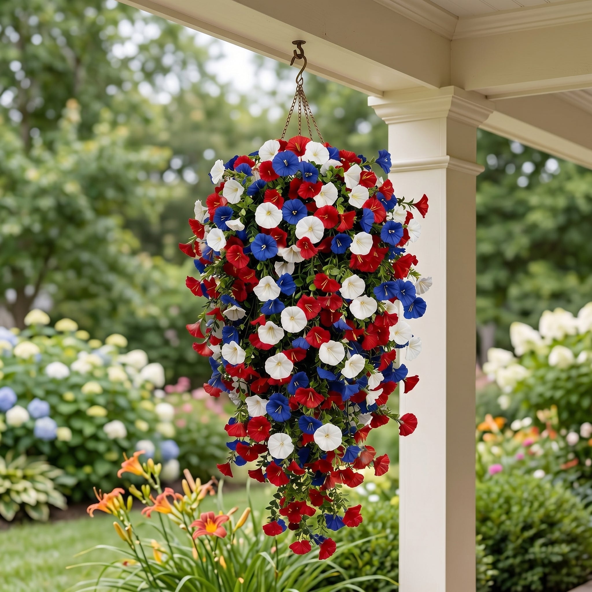 🏆Flash Sale-49% OFF⚡ 50K+ SOLD! Red, White & Blue Artificial Morning Glory Hanging Vines – 3-Piece Set