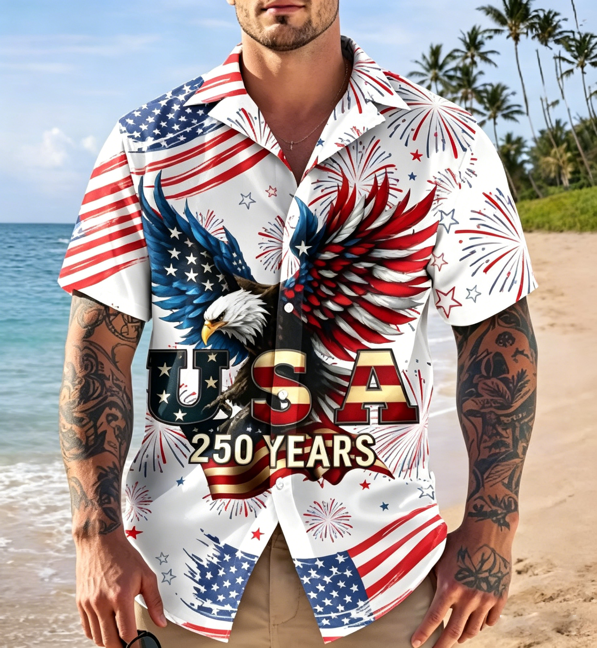 🇺🇸 250th Anniversary Patriotic Hawaiian Shirt 1776–2026 | Vintage American Heritage AOP Summer Shirt