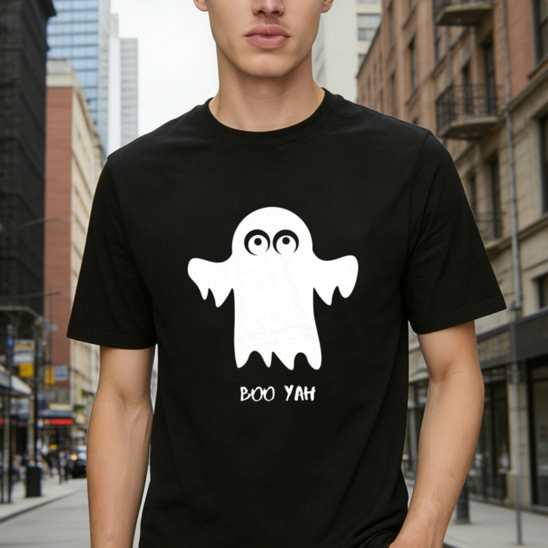 Cute White Ghost With Boo Yah Text Halloween Funny T-shirt