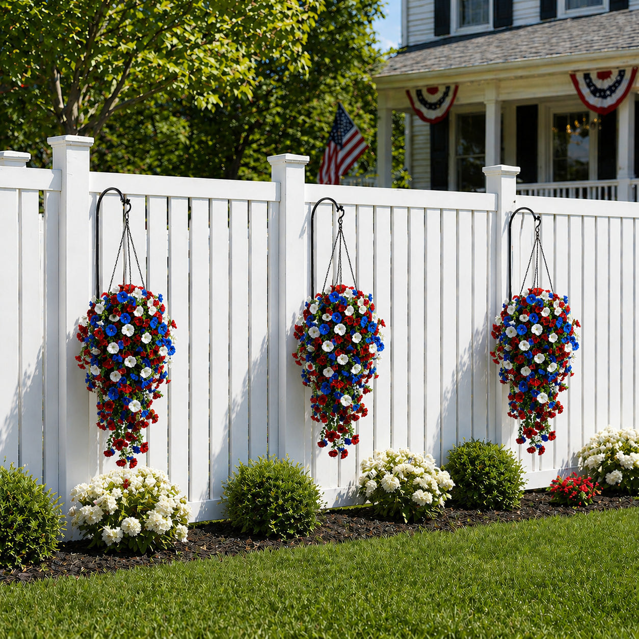 🏆Flash Sale-49% OFF⚡ 50K+ SOLD! Red, White & Blue Artificial Morning Glory Hanging Vines – 3-Piece Set