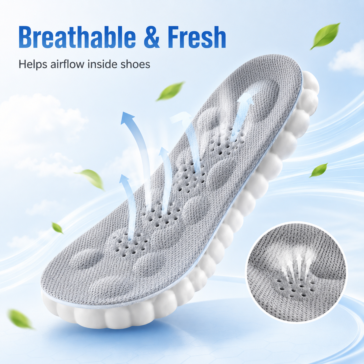 Unisex cloud-shaped insoles, anti-fatigue, shock absorption, and relief of foot pain.