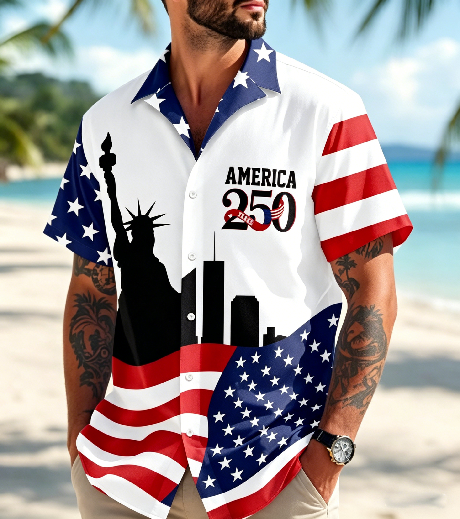 🇺🇸 250th Anniversary Patriotic Hawaiian Shirt 1776–2026 | Vintage American Heritage AOP Summer Shirt