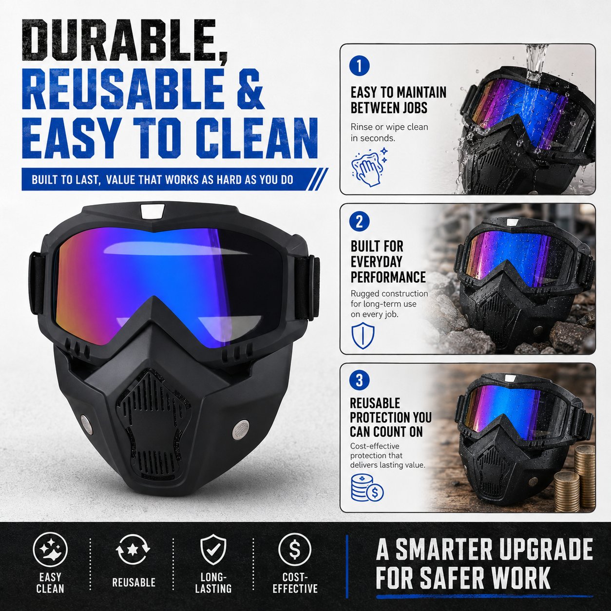 🤿Multi-Functional Protective Face Mask - Auto-Darkening Welding Goggles, Anti-Fog Skiing Shield & Dustproof Yard Work Gear - All-Terrain Safety Mask
