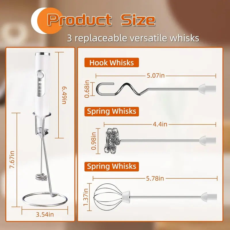 ⚡ Super Powerful Torque — Rechargeable Milk Frother Wand ☕3-Speed Handheld Foam Maker for Coffee, Matcha & Protein Shakes