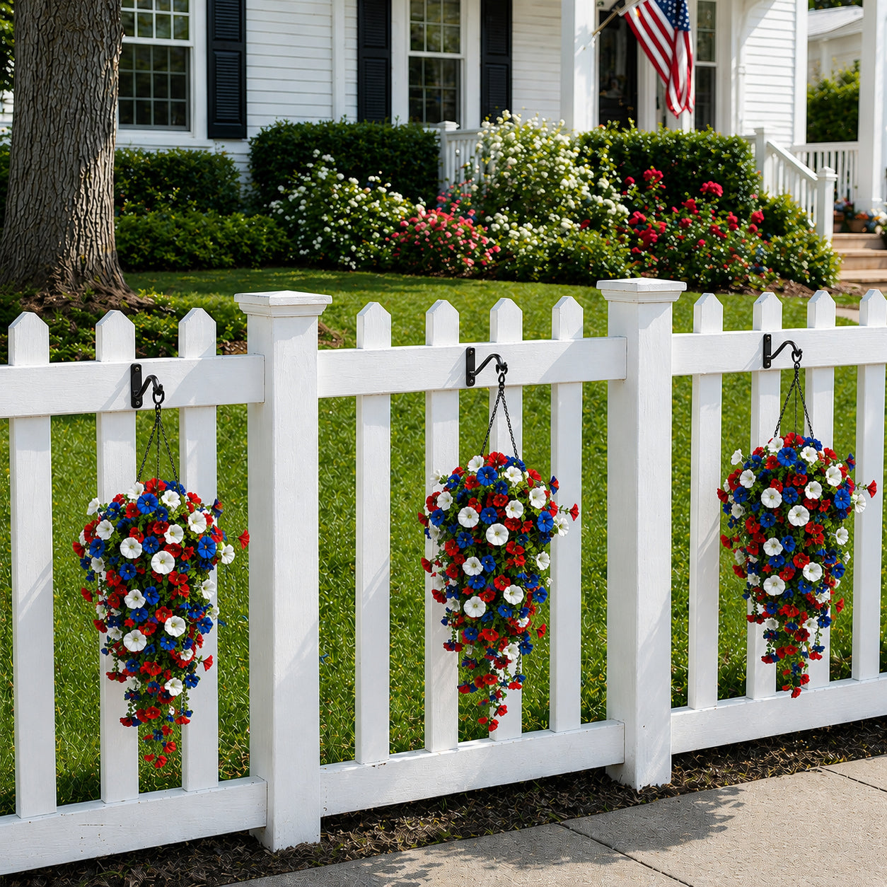 🏆Flash Sale-49% OFF⚡ 50K+ SOLD! Red, White & Blue Artificial Morning Glory Hanging Vines – 3-Piece Set
