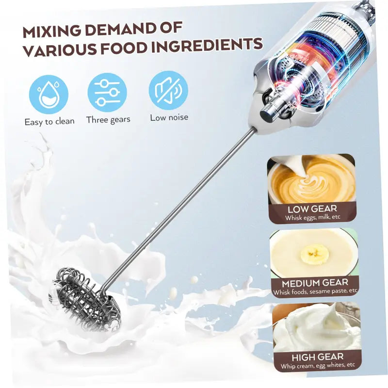 ⚡ Super Powerful Torque — Rechargeable Milk Frother Wand ☕3-Speed Handheld Foam Maker for Coffee, Matcha & Protein Shakes