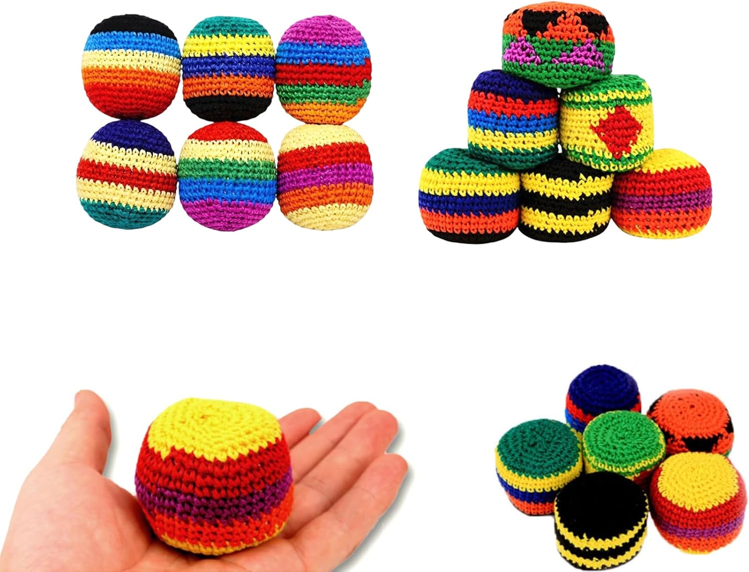 6 Pack Handmade Knitted Footbag Sack