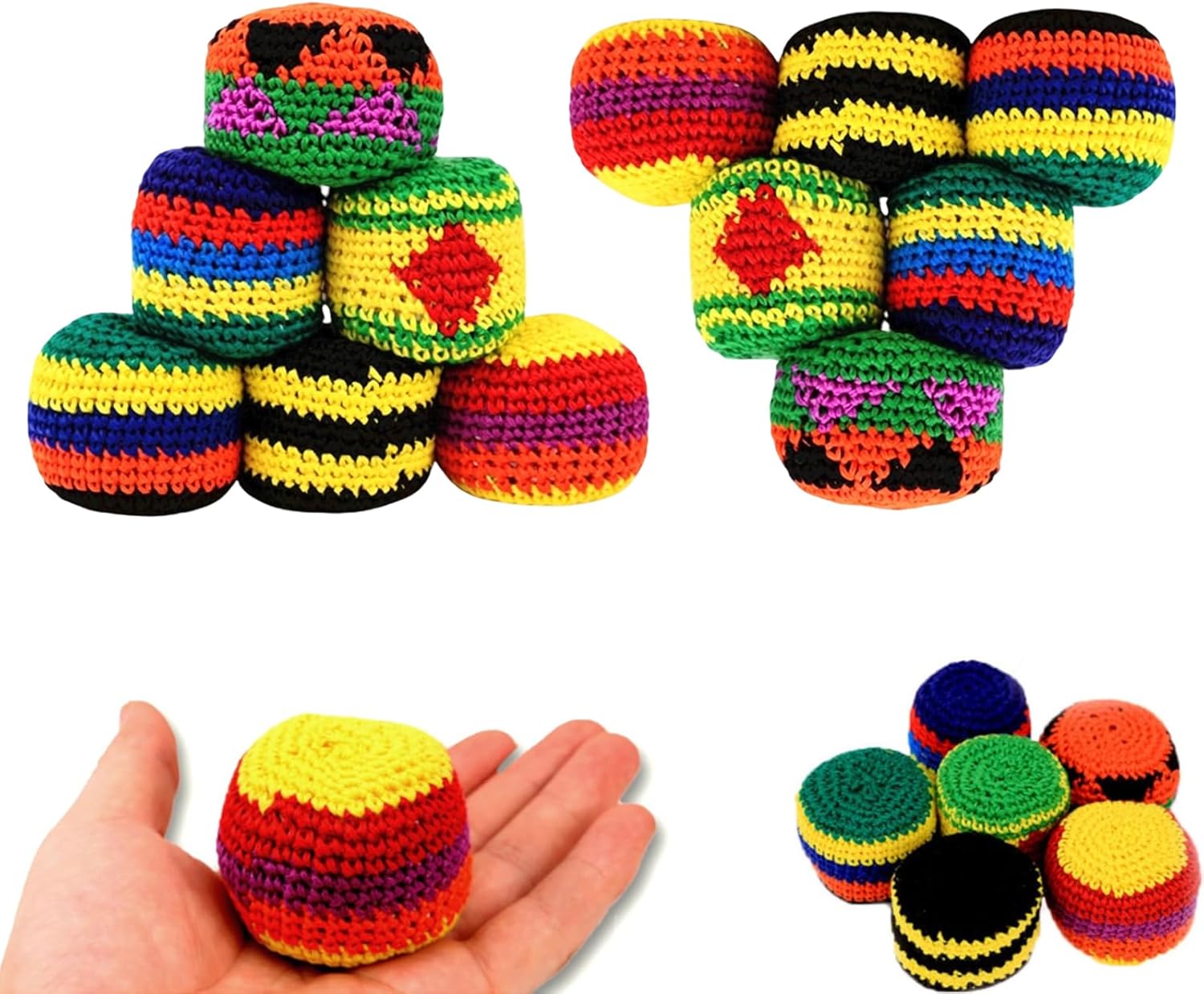 6 Pack Handmade Knitted Footbag Sack