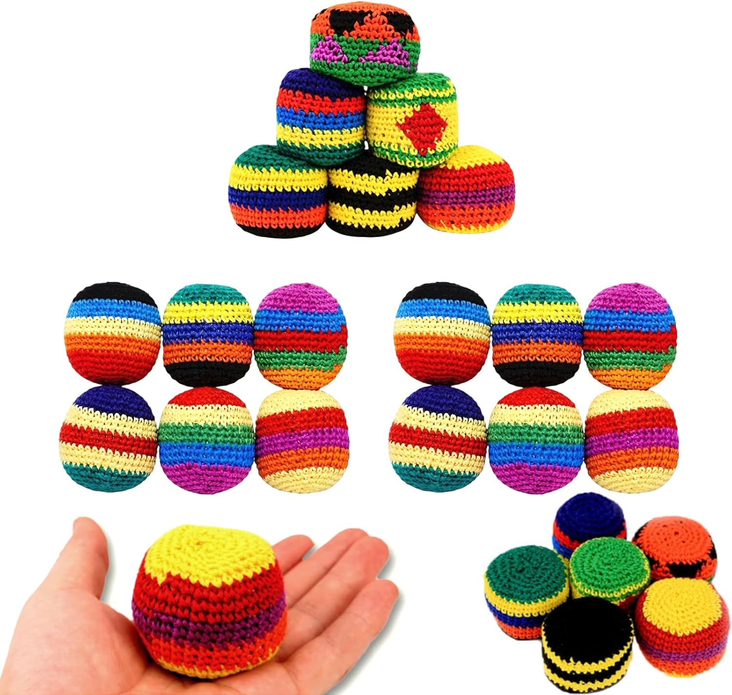6 Pack Handmade Knitted Footbag Sack