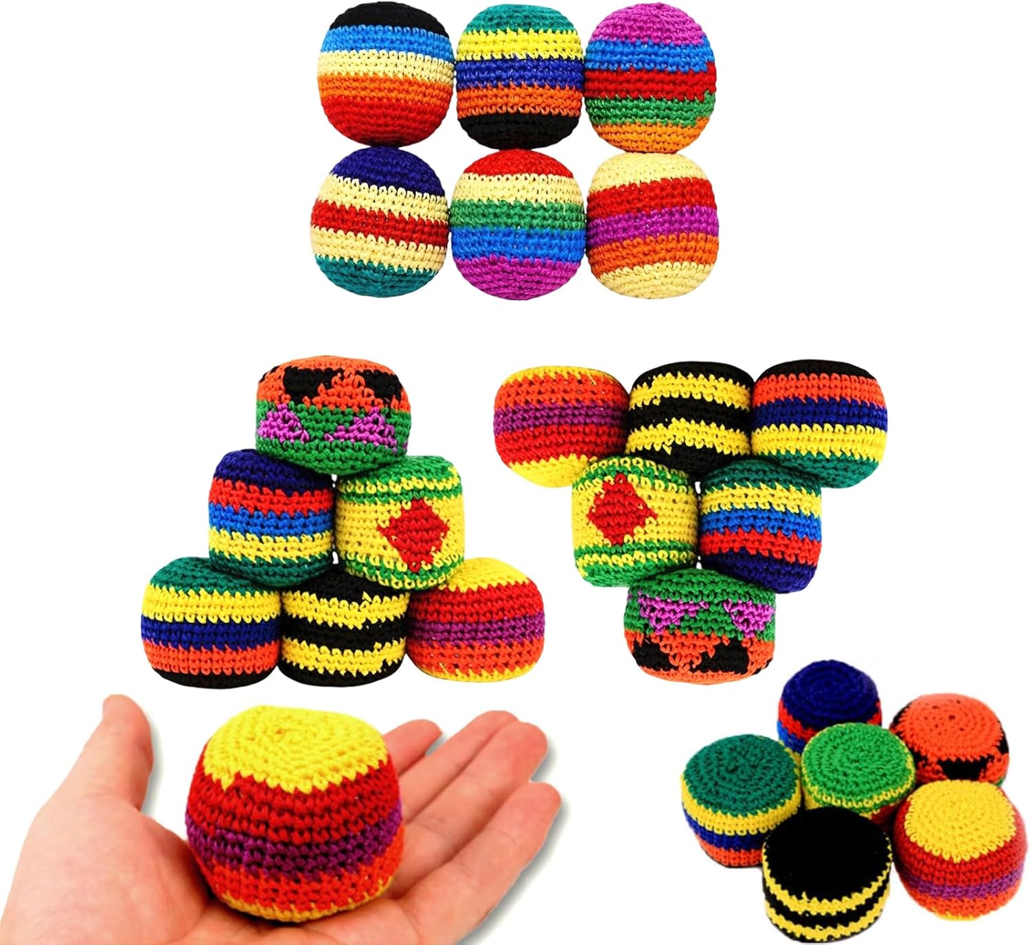 6 Pack Handmade Knitted Footbag Sack