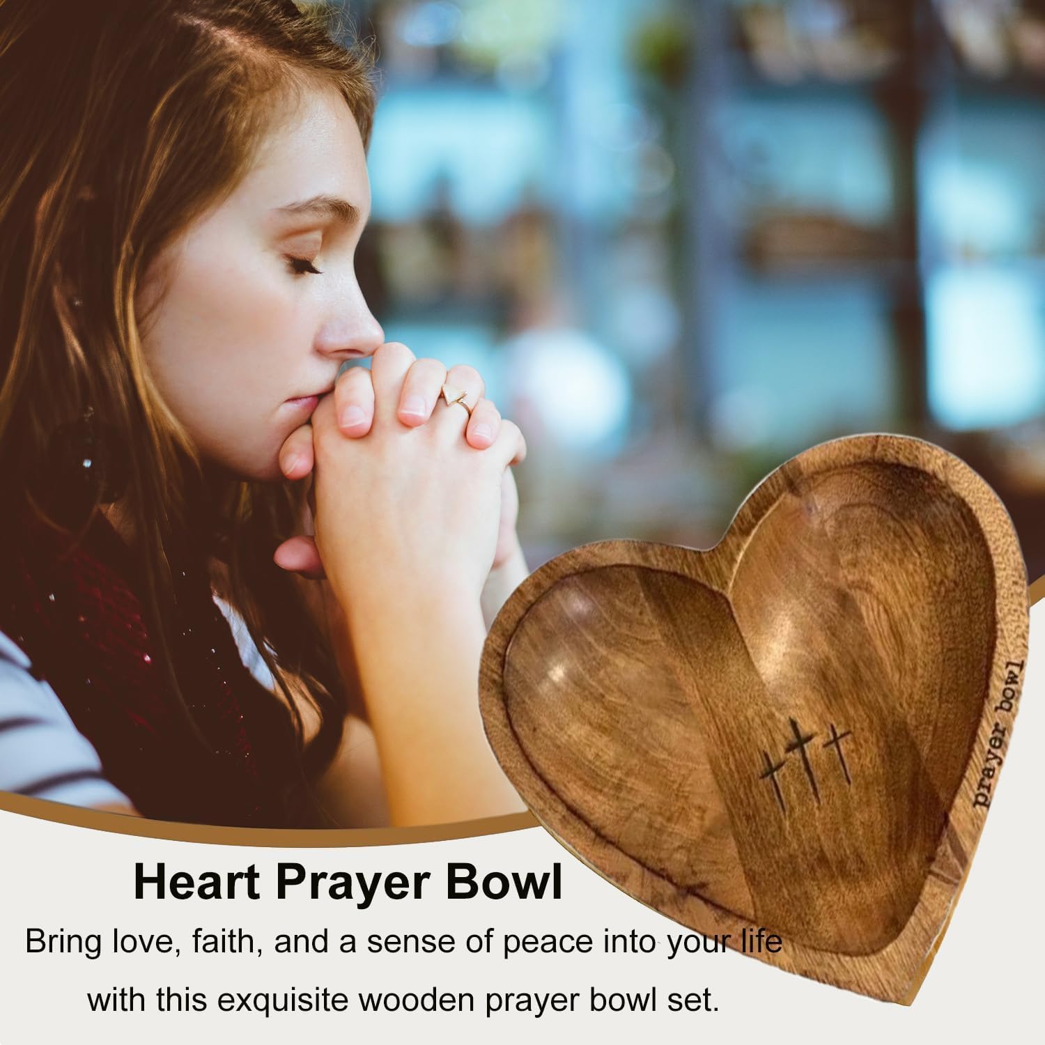 ✝️Inspirational❤ Wooden Heart Shaped Prayer Bowl Set – Handcrafted Religious Gift