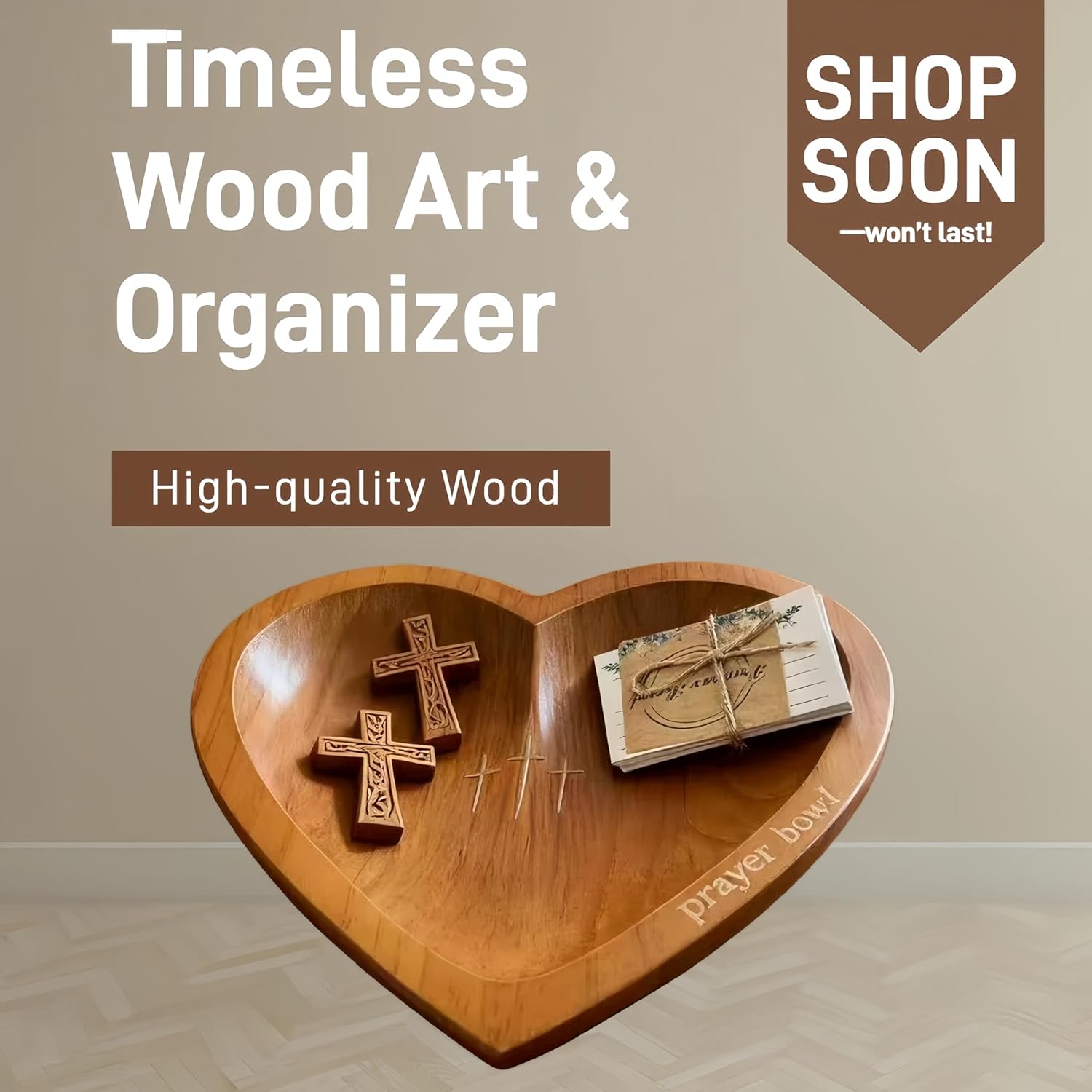 ✝️Inspirational❤ Wooden Heart Shaped Prayer Bowl Set – Handcrafted Religious Gift