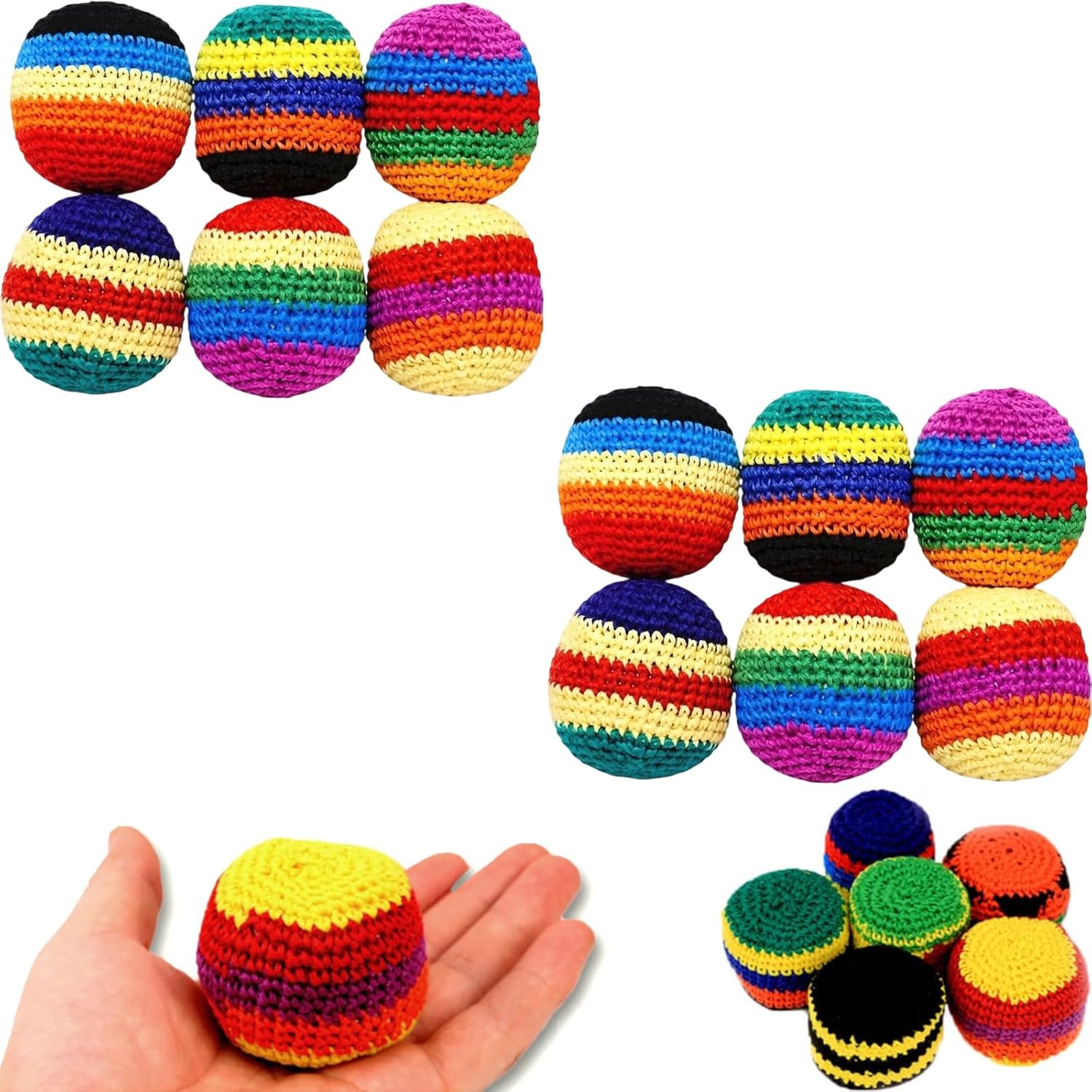 6 Pack Handmade Knitted Footbag Sack