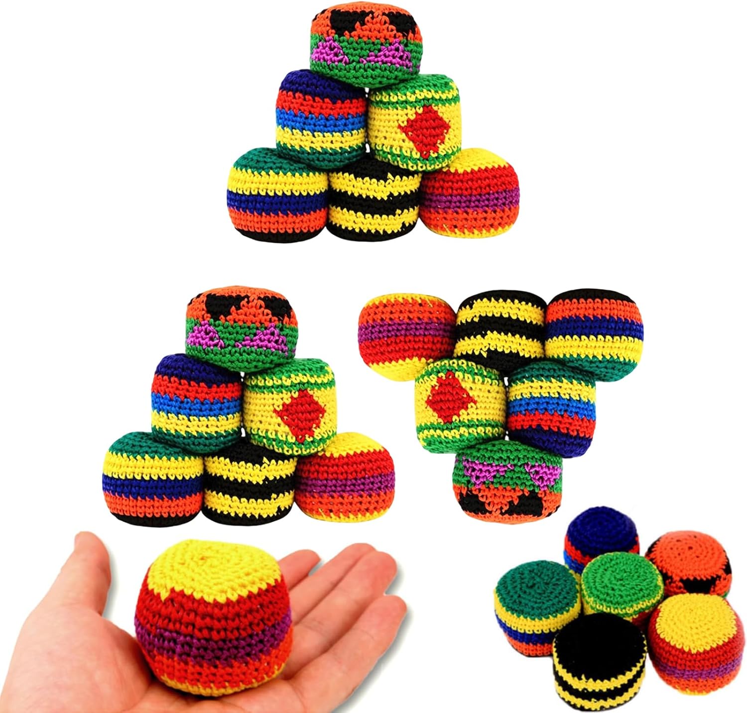 6 Pack Handmade Knitted Footbag Sack