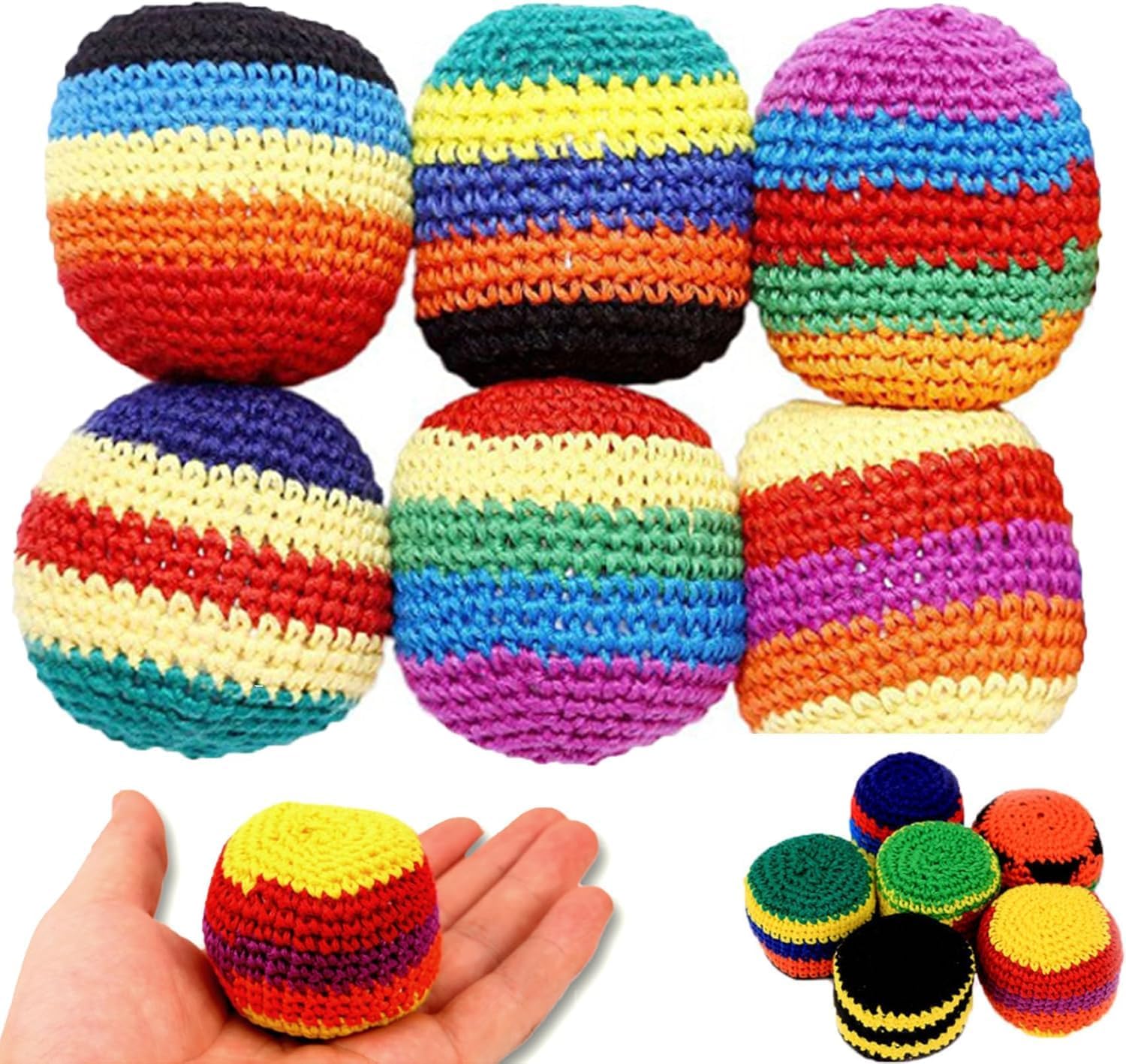 6 Pack Handmade Knitted Footbag Sack