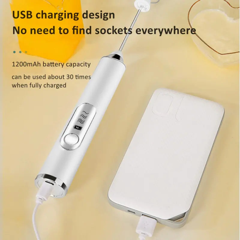 ⚡ Super Powerful Torque — Rechargeable Milk Frother Wand ☕3-Speed Handheld Foam Maker for Coffee, Matcha & Protein Shakes