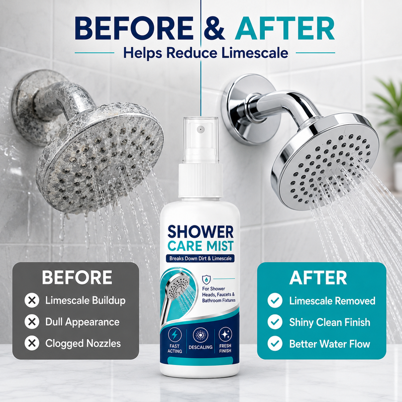 Before and after showerhead limescale cleaning