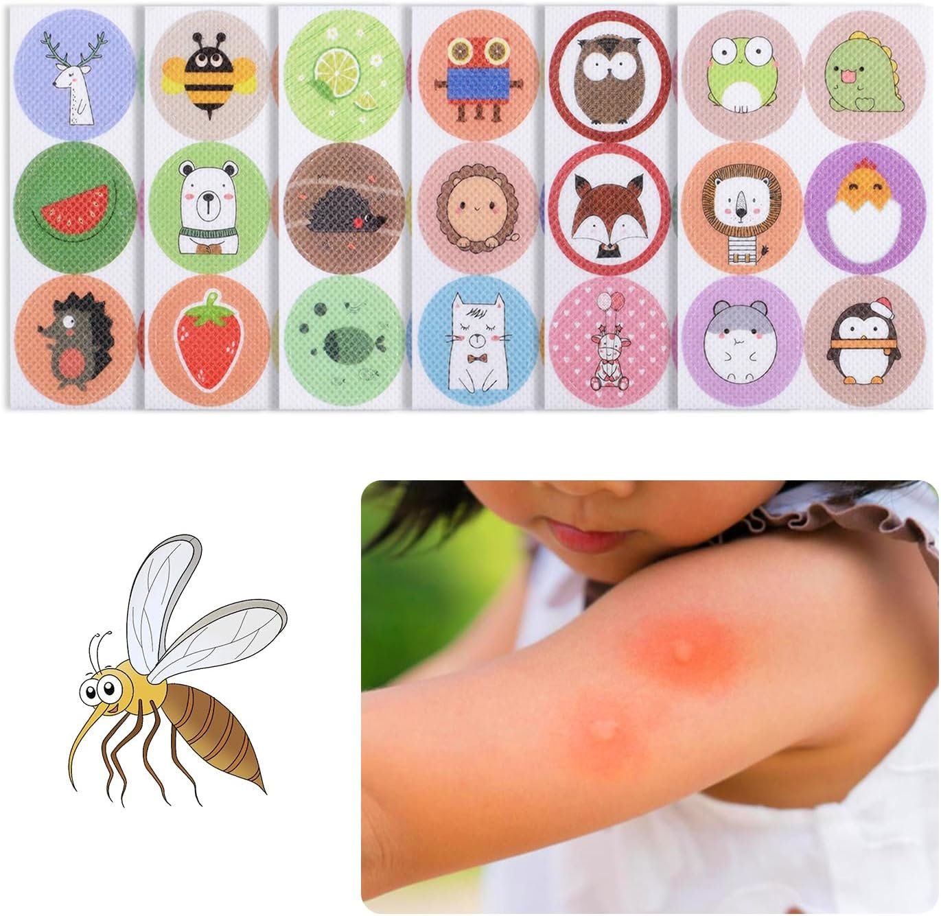 Kid‑Approved Cartoon Mosquito Repellent Patches | Natural Non‑Toxic Stickers, Owl/Chick/Fox/Panda Blind Box White Bag Pack for Family Outdoor Use