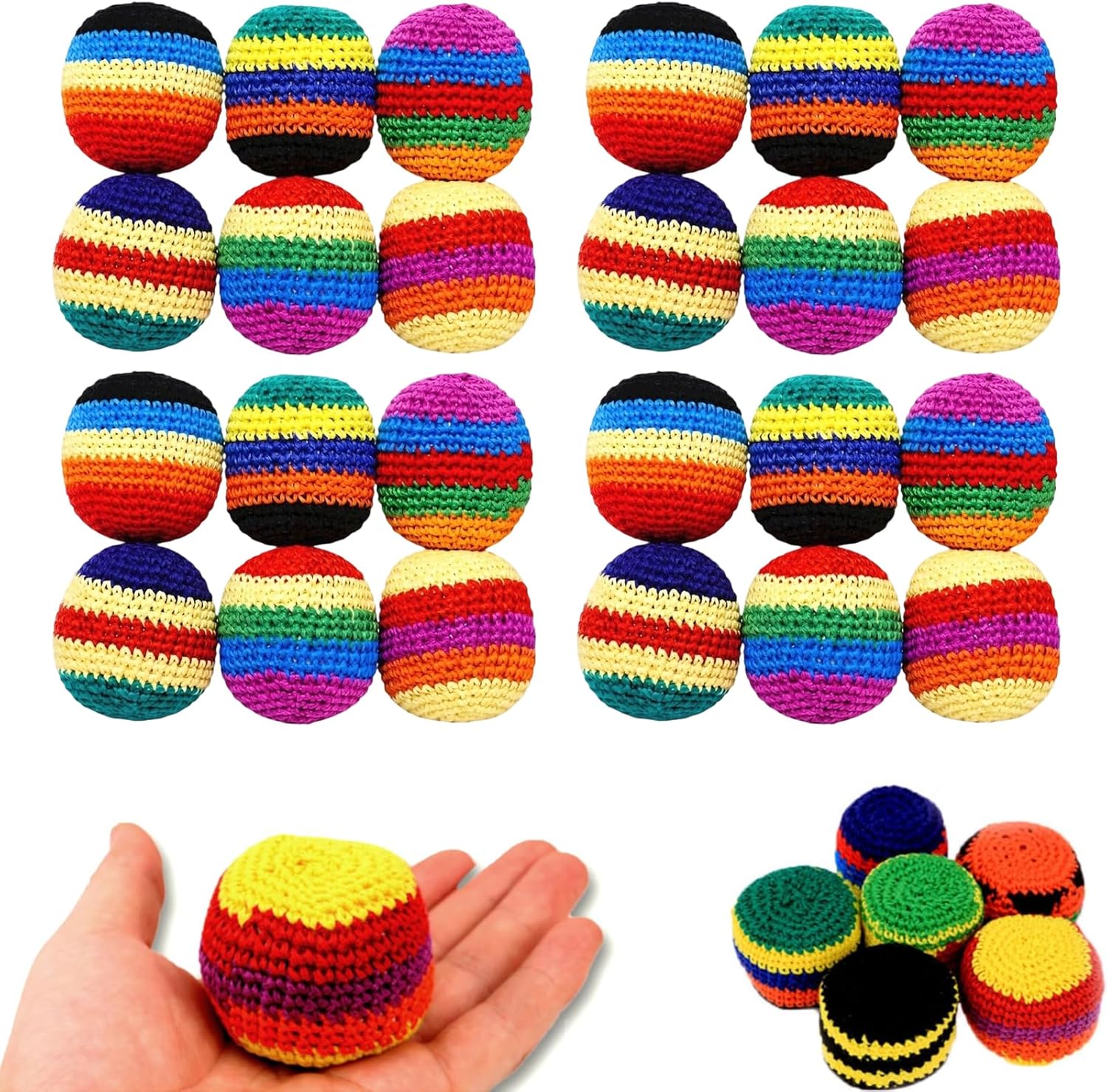 6 Pack Handmade Knitted Footbag Sack