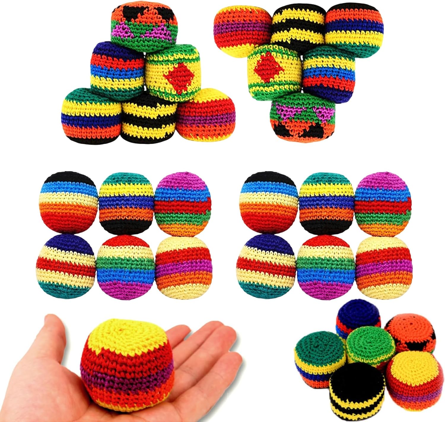 6 Pack Handmade Knitted Footbag Sack