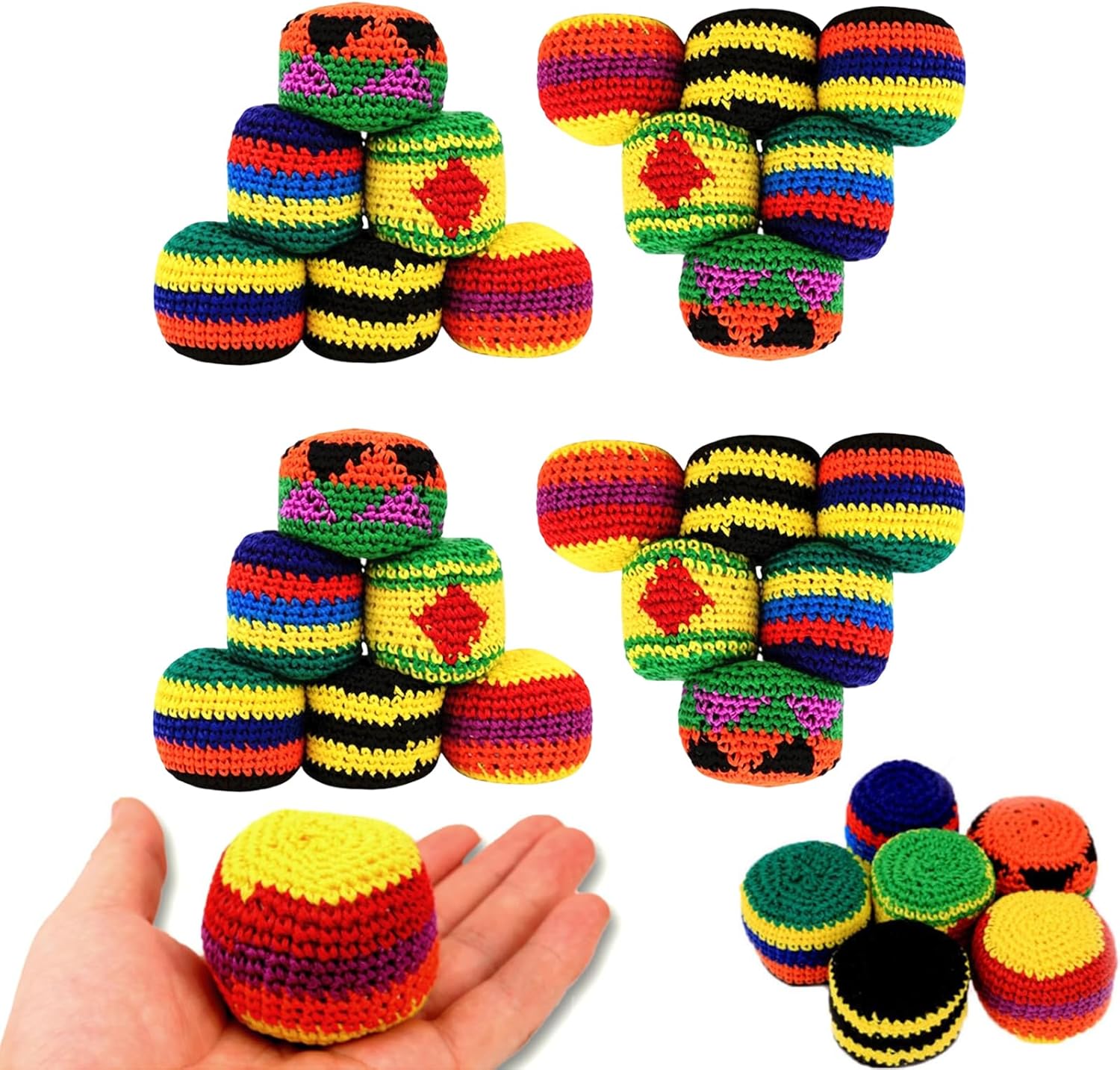 6 Pack Handmade Knitted Footbag Sack