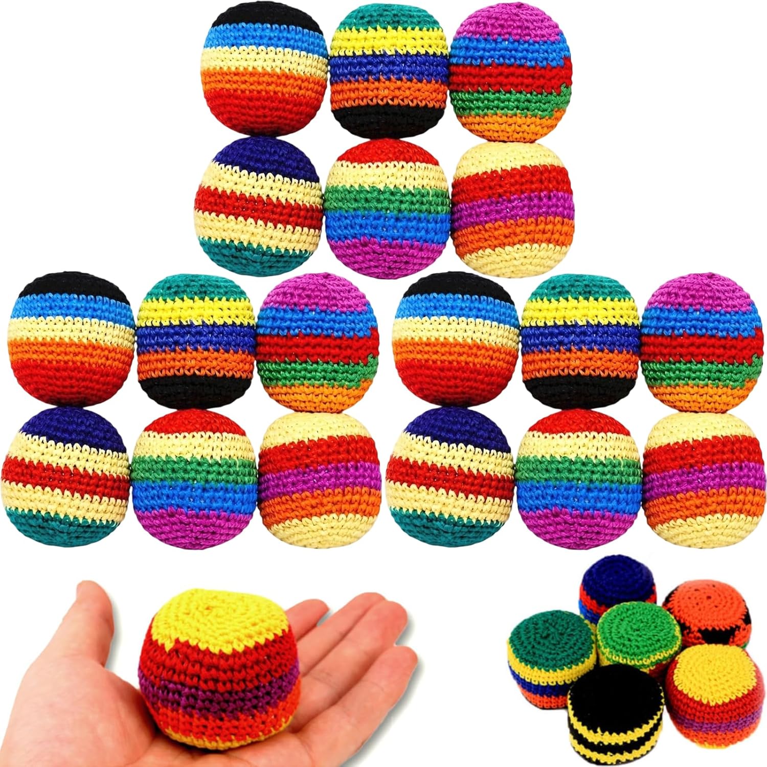 6 Pack Handmade Knitted Footbag Sack